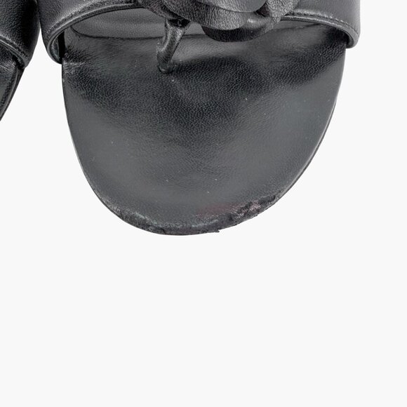 Chanel Camellia CC Flat Thong Slide Sandals Black Leather Size 40.5 US 9.5-10 - Picture 8 of 15